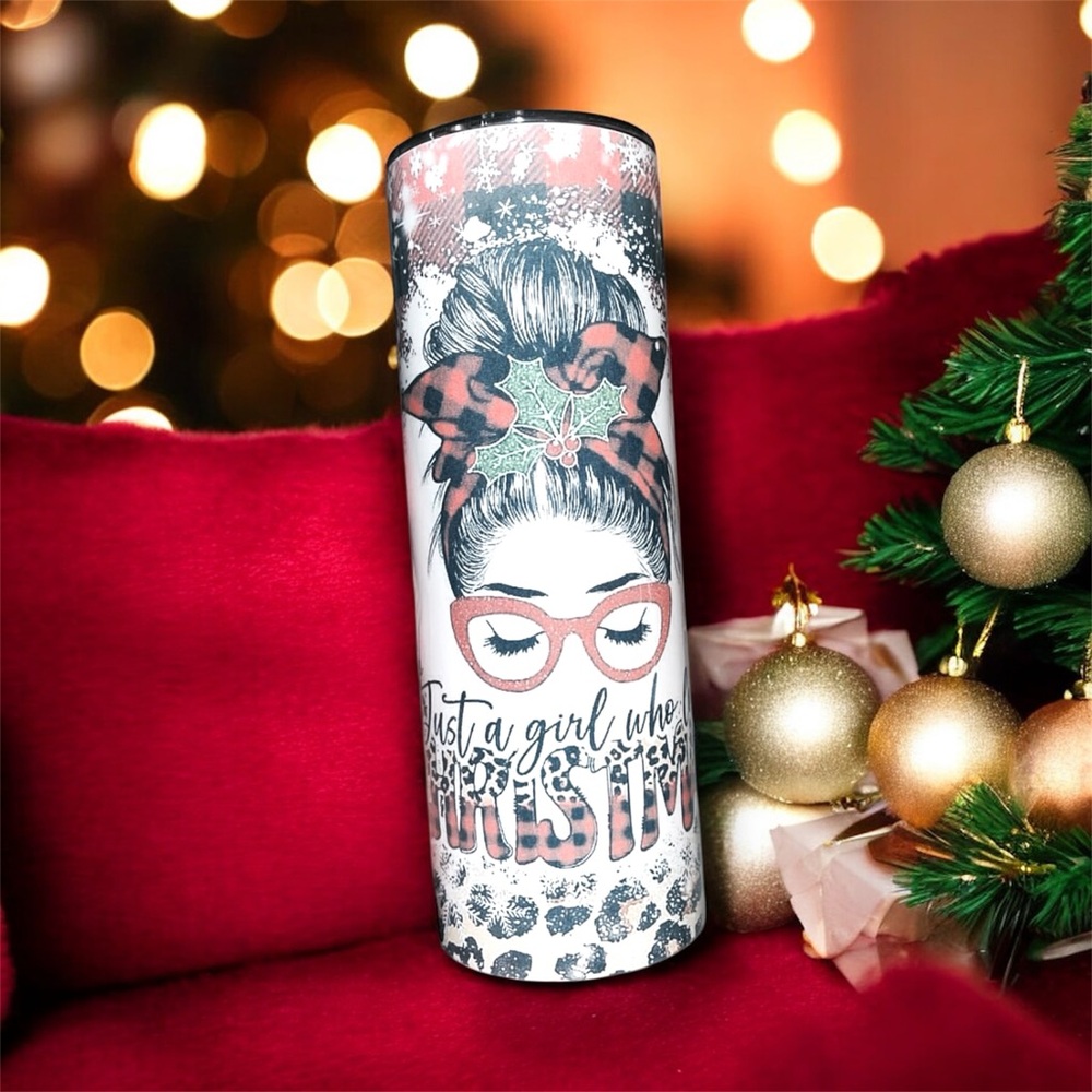 Festive Holiday Tumbler with Red Accents